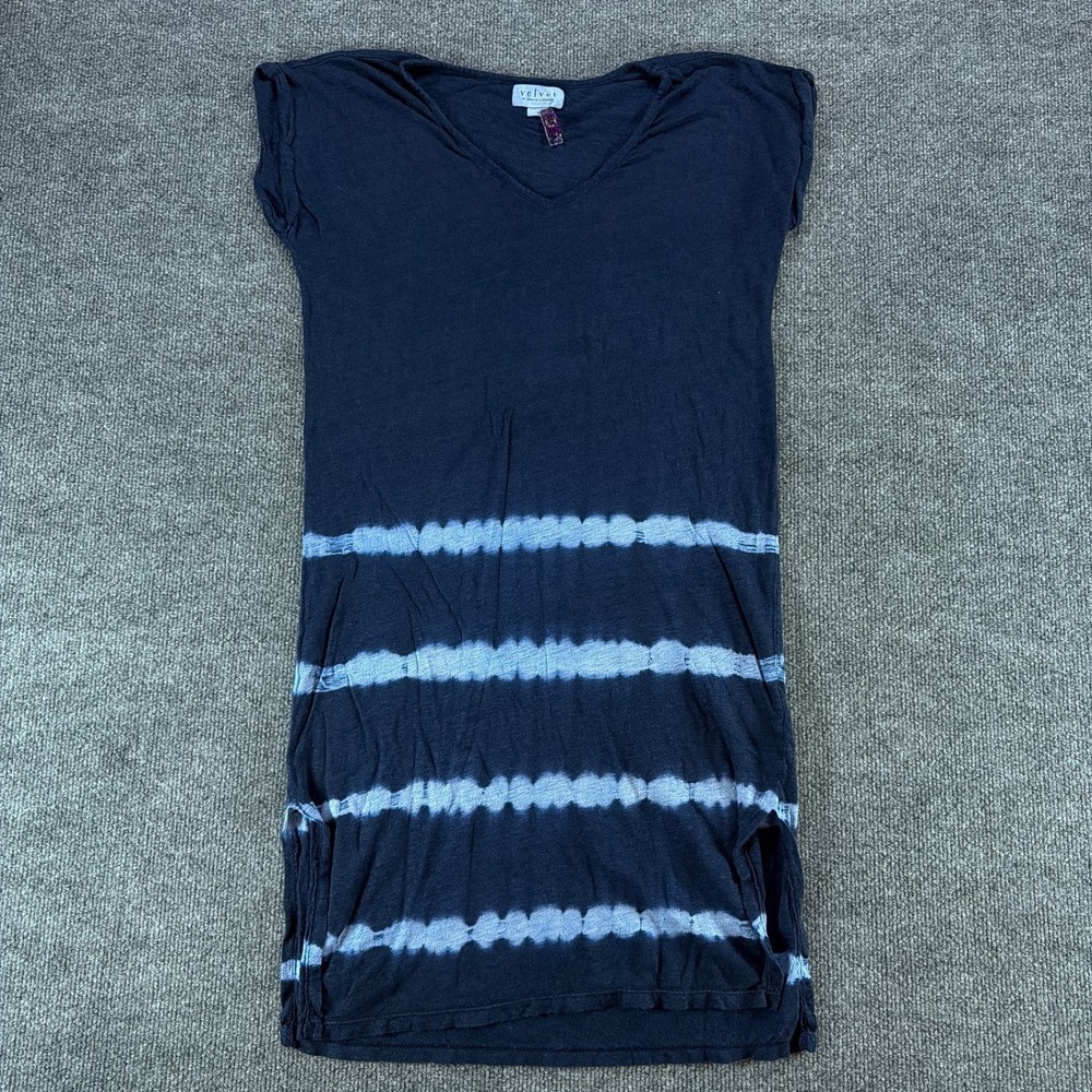 Velvet‎ by Graham & Spencer Navy Blue Linen Tie Dye V-Neck T-Shirt Dress Small